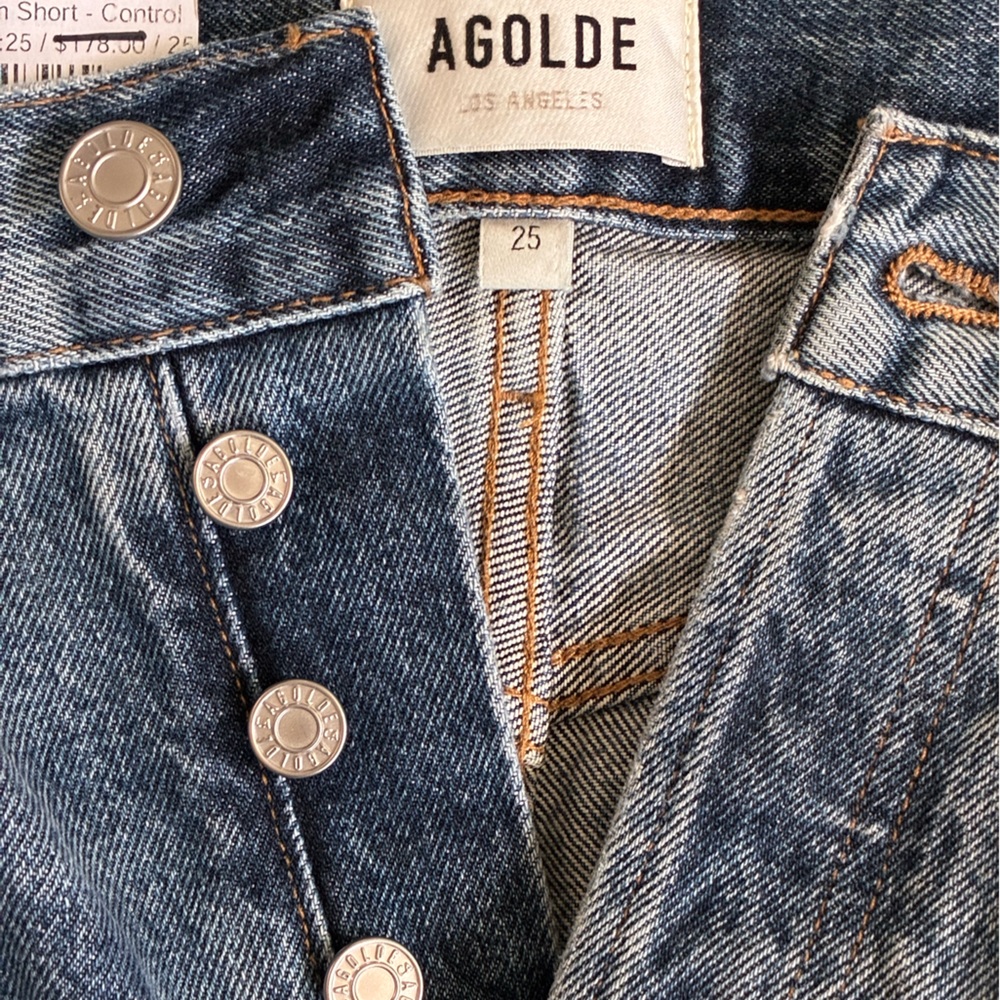 Agolde NWT Dame High Rise Baggy Cuff Classic Denim Shorts - Blue - Picture 2 of 8